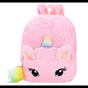 fluffy pink unicorn backpack